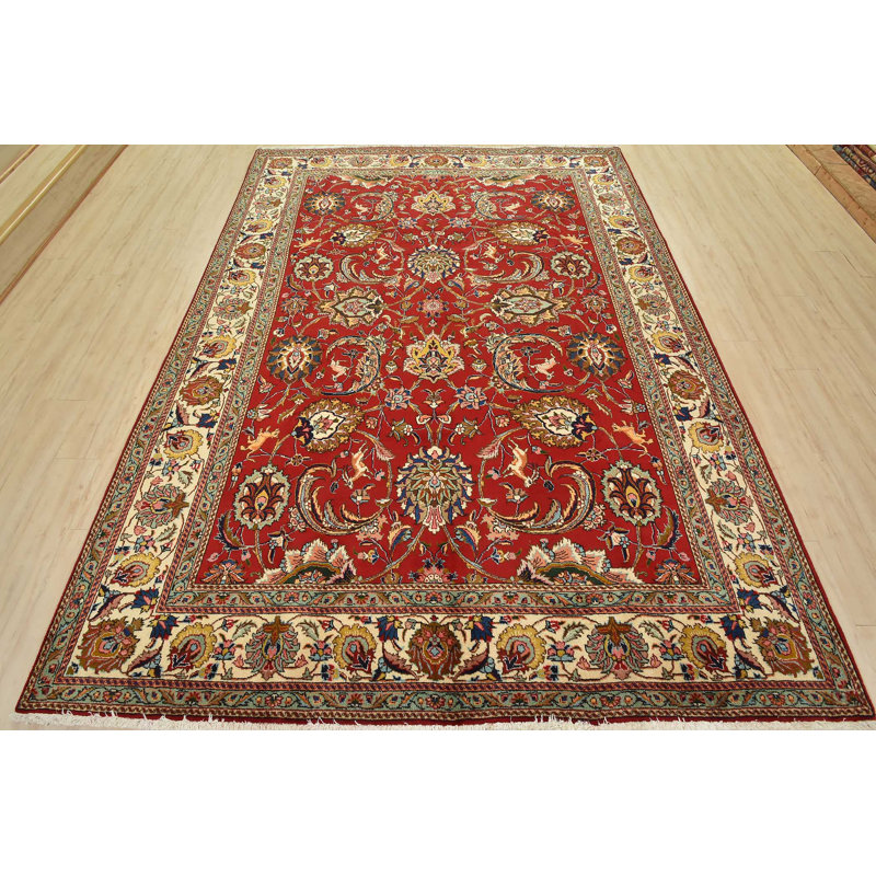 Tapis traditionnel rétro en laine rouge noué à la main 8 pi 1 po x 10 pi 9 po