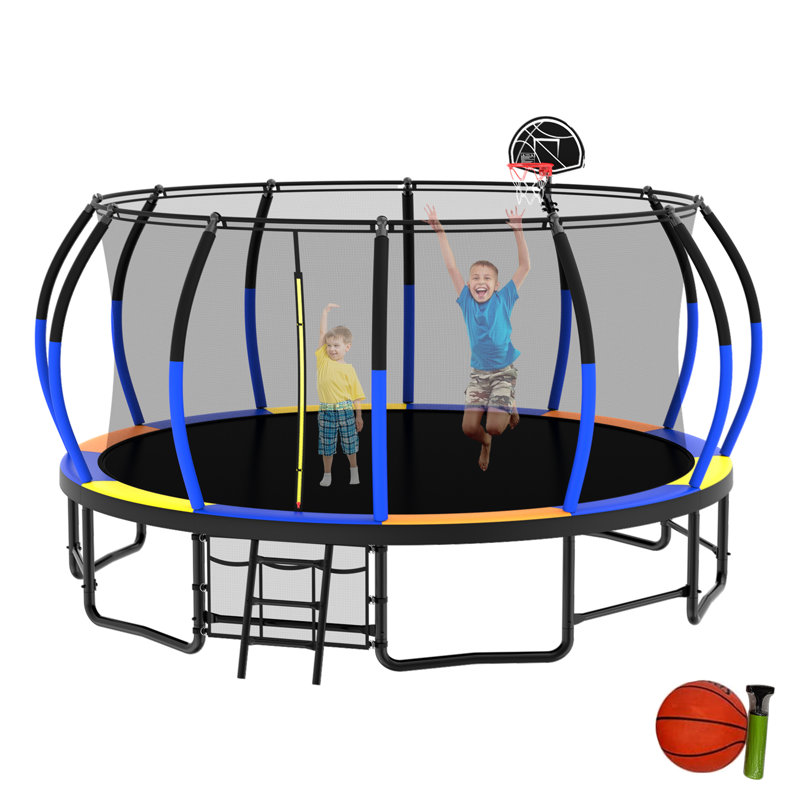 16 FT Round Trampoline for Kids with Basketball Hoop,Ladder,Balance Bar,Storage Bag