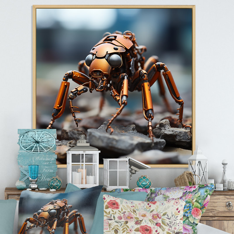 Industrial Ant Ant I sur toile, Cadre naturel flottant, H 16 po x l 16 po x P 1 po
