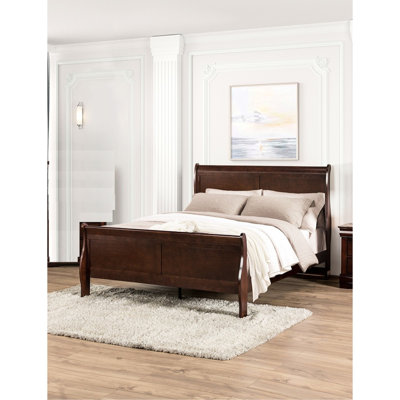 Grand lit en cerisier foncé, design, bois massif, style de chambre à coucher transitionnel, anglais, preuve, cadre de fondation requis, style contemporain pour chambre à coucher,