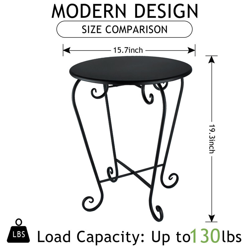 Table d'appoint ronde en métal pour le patio, table de bout d'extérieur résistante aux intempéries pour le porche, le balcon, le jardin et la cour