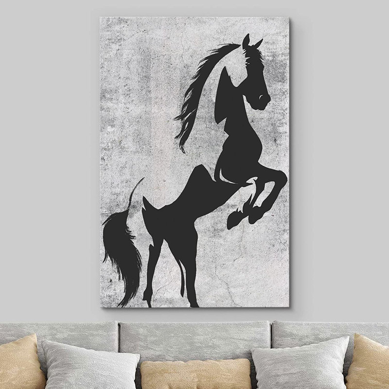 Courir, chevaux, grunge, noir, gris, pays, étalon, Mustang, cheval, nature, impression sur toile tendue