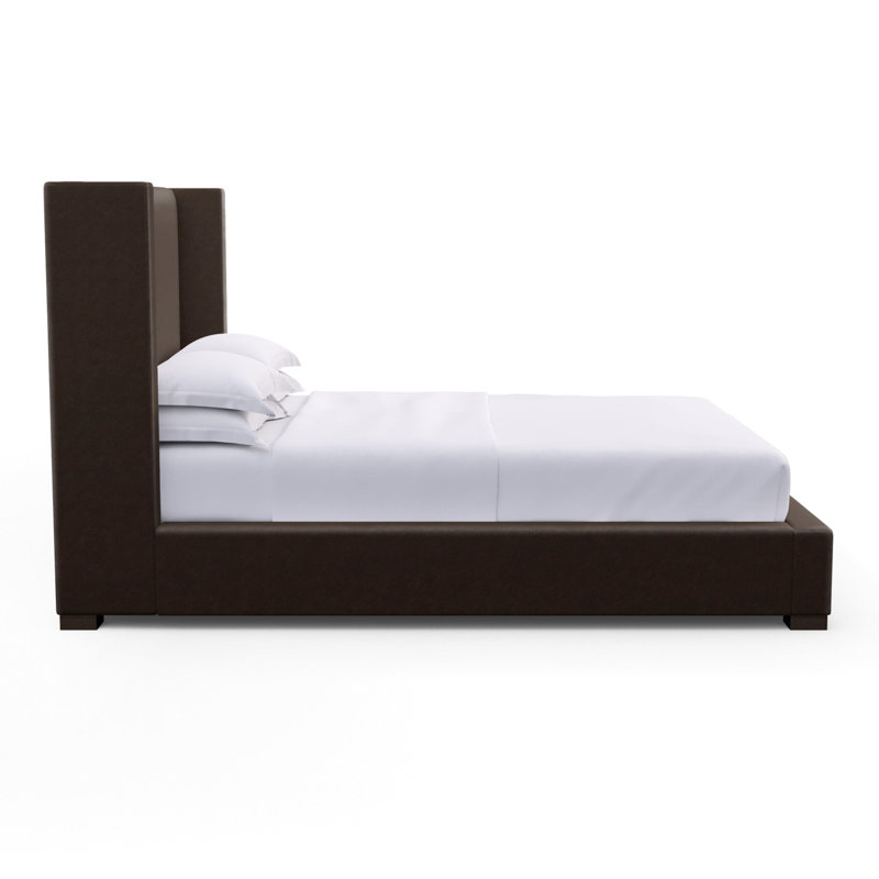 Roxborough Upholstered Wingback Bed, King, Vintage Leather Chocolate, Weathered