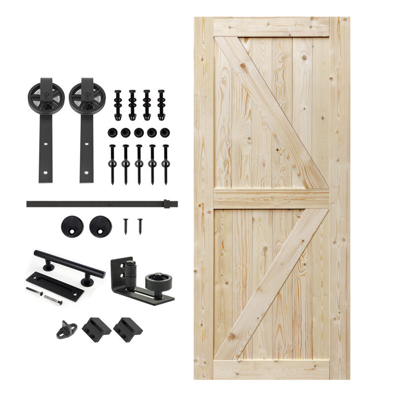 Natural Spruce Matte Black Sliding Barn Door Kit