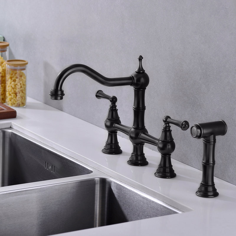 Dual Handles Kitchen Faucet With Pull-Out Side Spray