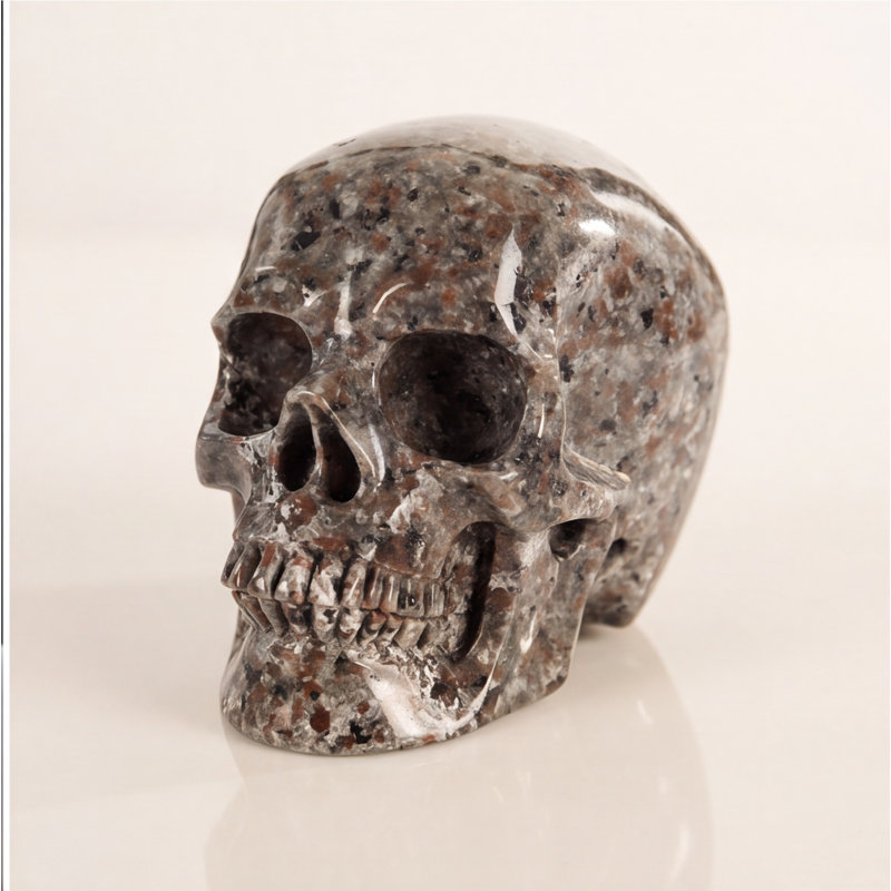 Hand-Carved Yooperlite Skull Sculpture Natural Stone Decor