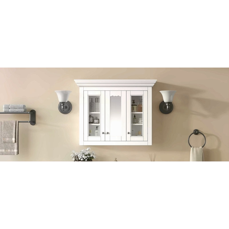 Armoire à pharmacie de 35 po avec miroir, 5 tablettes fermées et réglables, armoire de rangement murale avec portes en verre