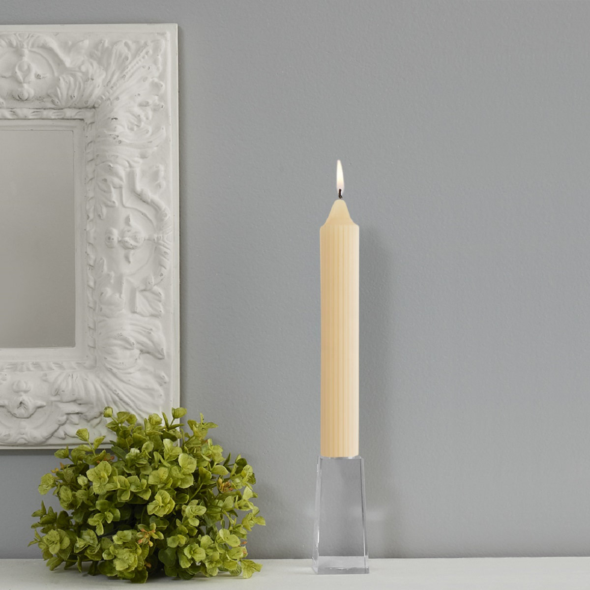 Grecian Collenette Unscented Taper Candle, 9" H x 1.25" W x 1.25" D, Buttercream