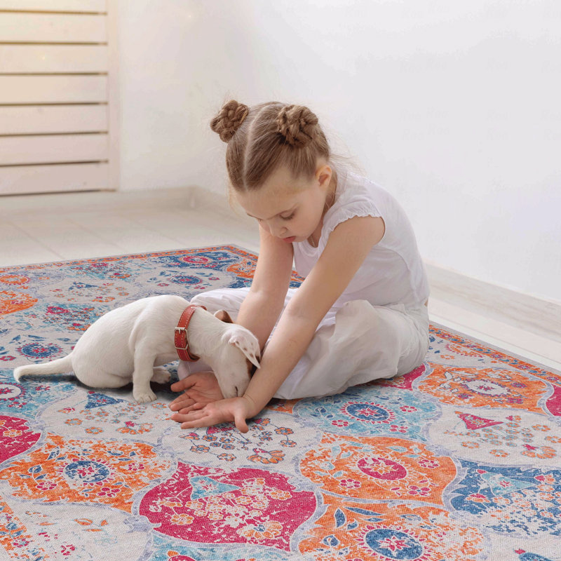 2' X 3' In Cream Area Rug, Washable Function Area Rugs, Low-Pile Design, Non-Slip Function, Non-Shedding Function, Foldable Function, Kid & Pet Friendly Design, Area Rugs