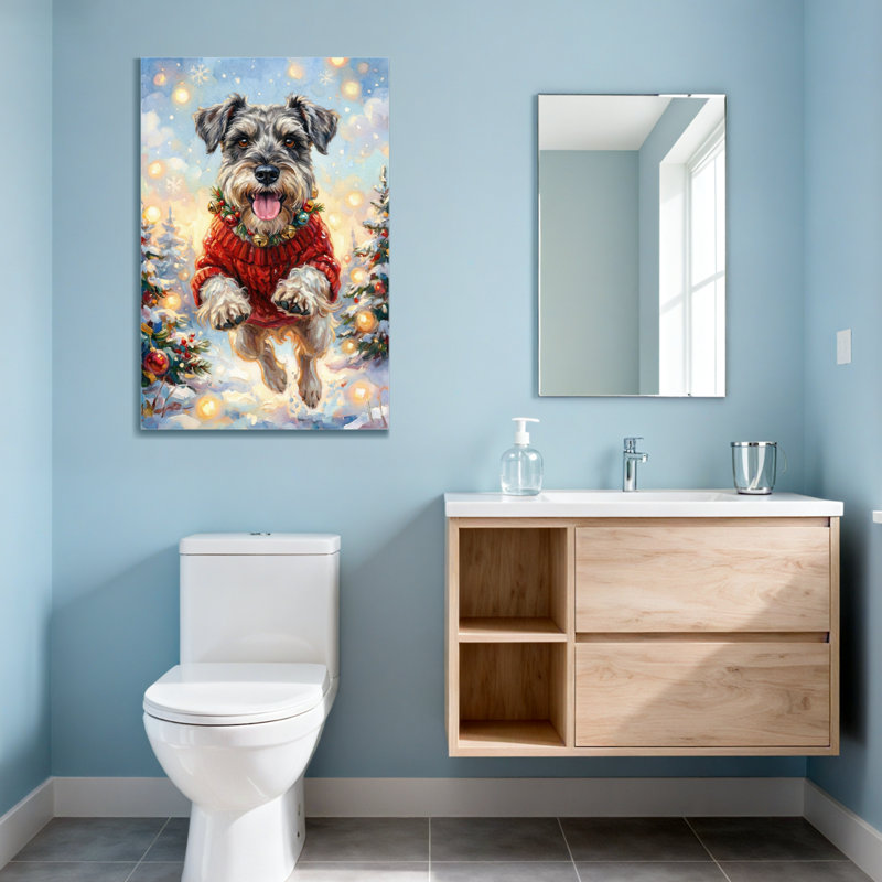 Animaux, chien de Noël en chandail rouge sautant, H 30 po x l 20 po