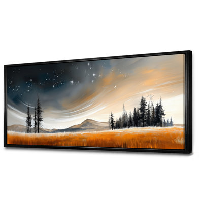 «Orange Black Starry Night Over Meadow I», reproduction d'art sur toile encadrée orange