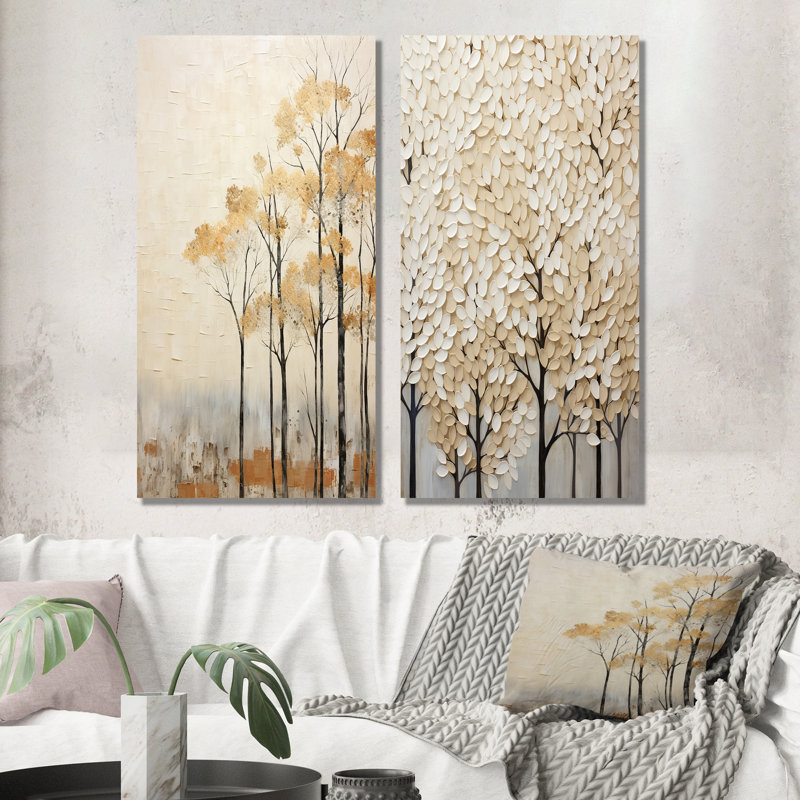 Harmonous arbre beige, ensemble de 2 impressions sur toile, H 28 po x l 25 po, Toile tendue