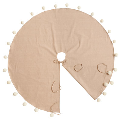 Holiday Pom Pom Design Cotton Christmas Tree Skirt 53" Round, Natural