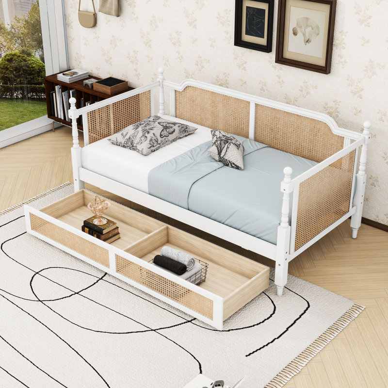 Daybed with 2 Drawers and Sturdy Wood, Twin, Antique White