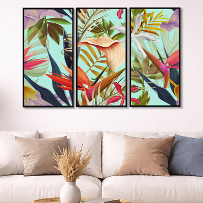 Fleurs tropicales rétro II - ensemble d'art mural sur toile tropical encadré de 3