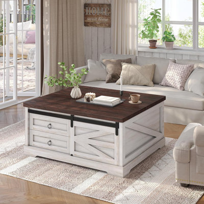 Table basse à plateau relevable de 39,4 po avec rangement, tables basses de ferme pour le salon