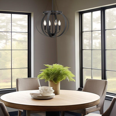 Lustre moderne à 4 lumières 25 "avec finition texturée gris et noir