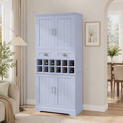 70.9" Tall Farmhouse Wine Storage Cabinet, Removable 12-Bottle Wine Rack, 2 Spacious Drawers, 4 Door Shelves, Adjustable Shelves & 2-Tier Storage Cabinets