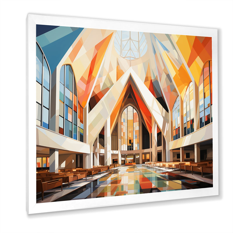 Cubic Multicolor Church II - Church, art mural, Cadre simple blanc, H 16 po x l 16 po x P 1 po