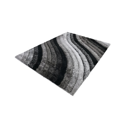 RugGuy Geometric Modern Area Rug - Black & Gray Wavy Stripe - for Living Room, Dining Room - 7'10" x 10'2" , Shed-Free, Easy to Clean