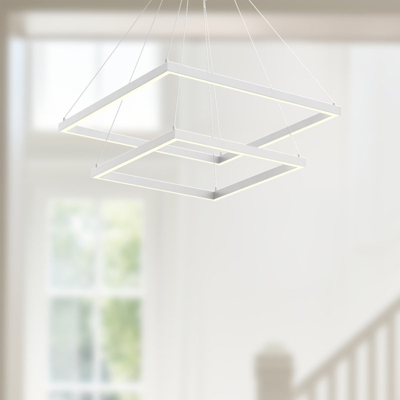 Piazza Modern 24" White LED Geometric Dual-Tier Chandelier