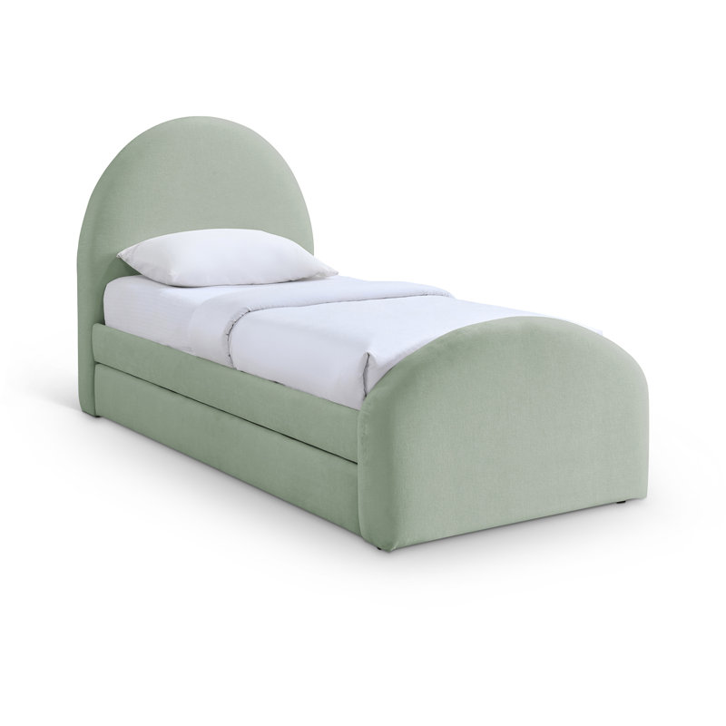 Chiu Chenille Fabric Upholstered Trundle Bed, Mint Chenille Fabric