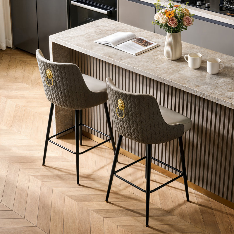 Tabourets de bar pivotants en microfibre de cuir avec revêtement de cuisine, Gris, 2