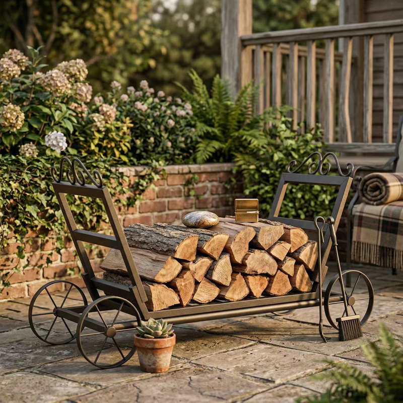 Mobile Metal Firewood Log Rack with Wheels Indoor/Outdoor
