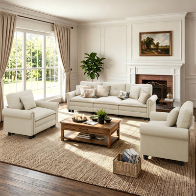 3-piece Upholstered Modular Sectional Sofa Sets With Nailhead Trim, Oversized Couch Set With Sofa And Armchairs