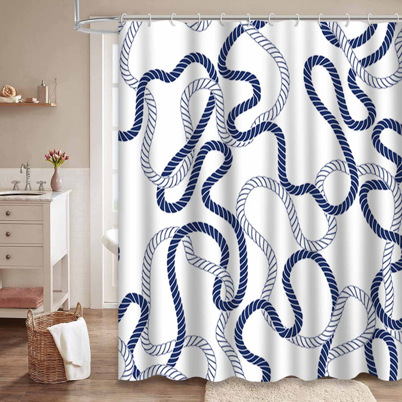 Rideau de douche imperméable nautique bleu marine à 12 crochets, L 72 po x l 78 po