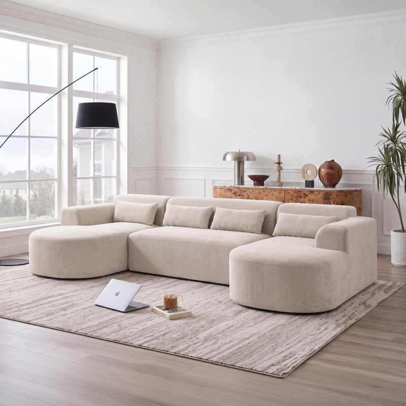 Canapé modulaire 1 pièce l 130 x P 63,8 x H 30,3 po, Brun clair bouclé