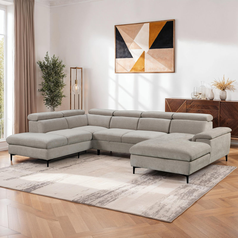 Fabric Pull Out Corner Sofa Bed , Beige