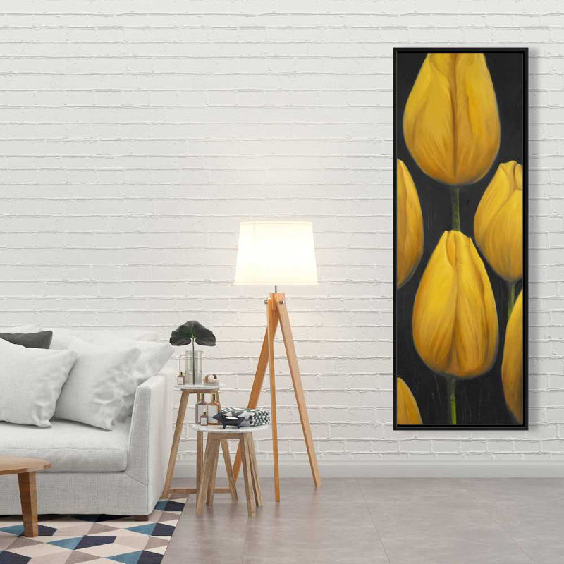 Six Daffodils Flowers - Yellow Living Room Framed Canvas Decor