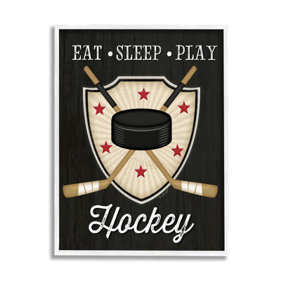 «Eat Sleep Play Hockey Expression Crossed Sticks Puck» par Jennifer Pugh - impression