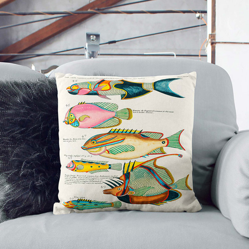 East Indies Fish Illustrations Dixieme K by Louis Renard Cushion with Filling, 40cm H x 40cm W x 15cm D, Stone