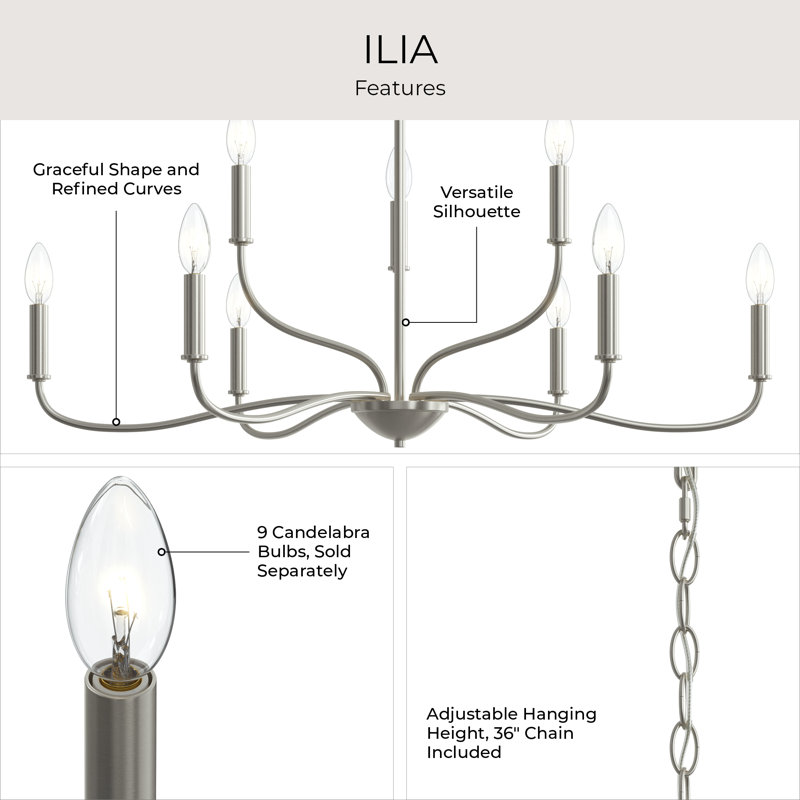 Ilia 9-Light Brushed Nickel Two-Tier Chandelier, Brushed Nickel