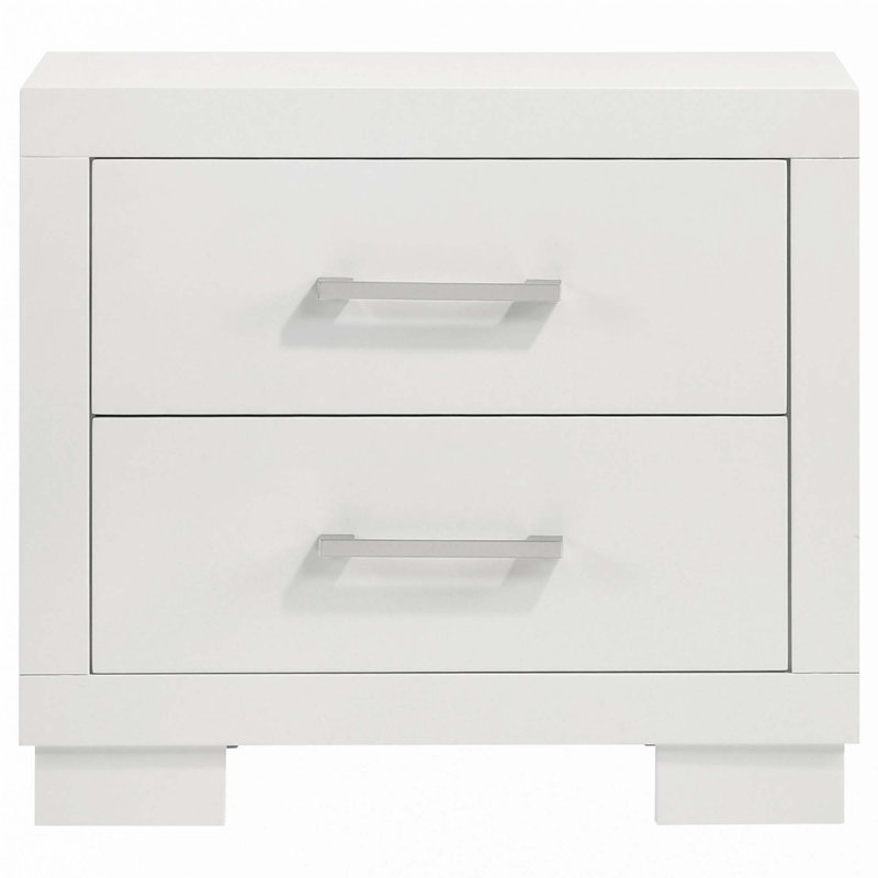 Table de chevet rectangulaire 2 tiroirs blanc cuivre avec poignées barre