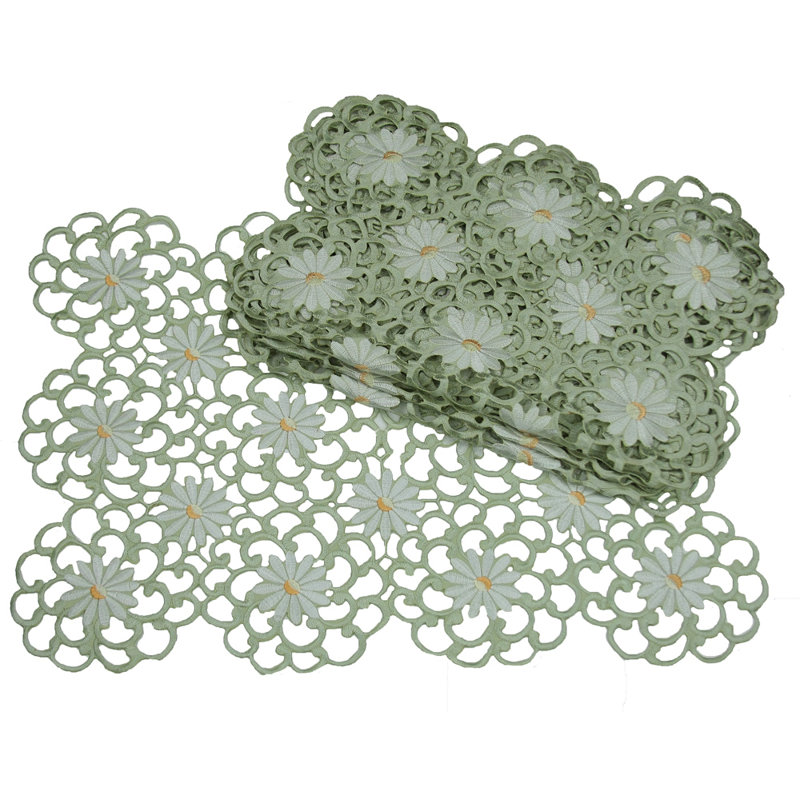 Sherly Polyester Embroidered Rectangle Placemat, Green