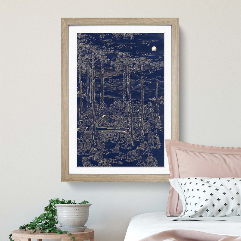 Luring the Sun Goddess by Kono Bairei - Framed Print, 36cm H x 27cm W x 2cm D, Oak Framed