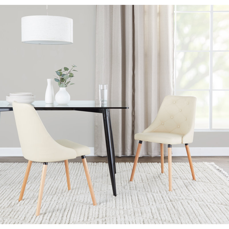 Paco Tufted Faux Leather Upholstered Side Chairs with Tapered Wood Legs, Natural