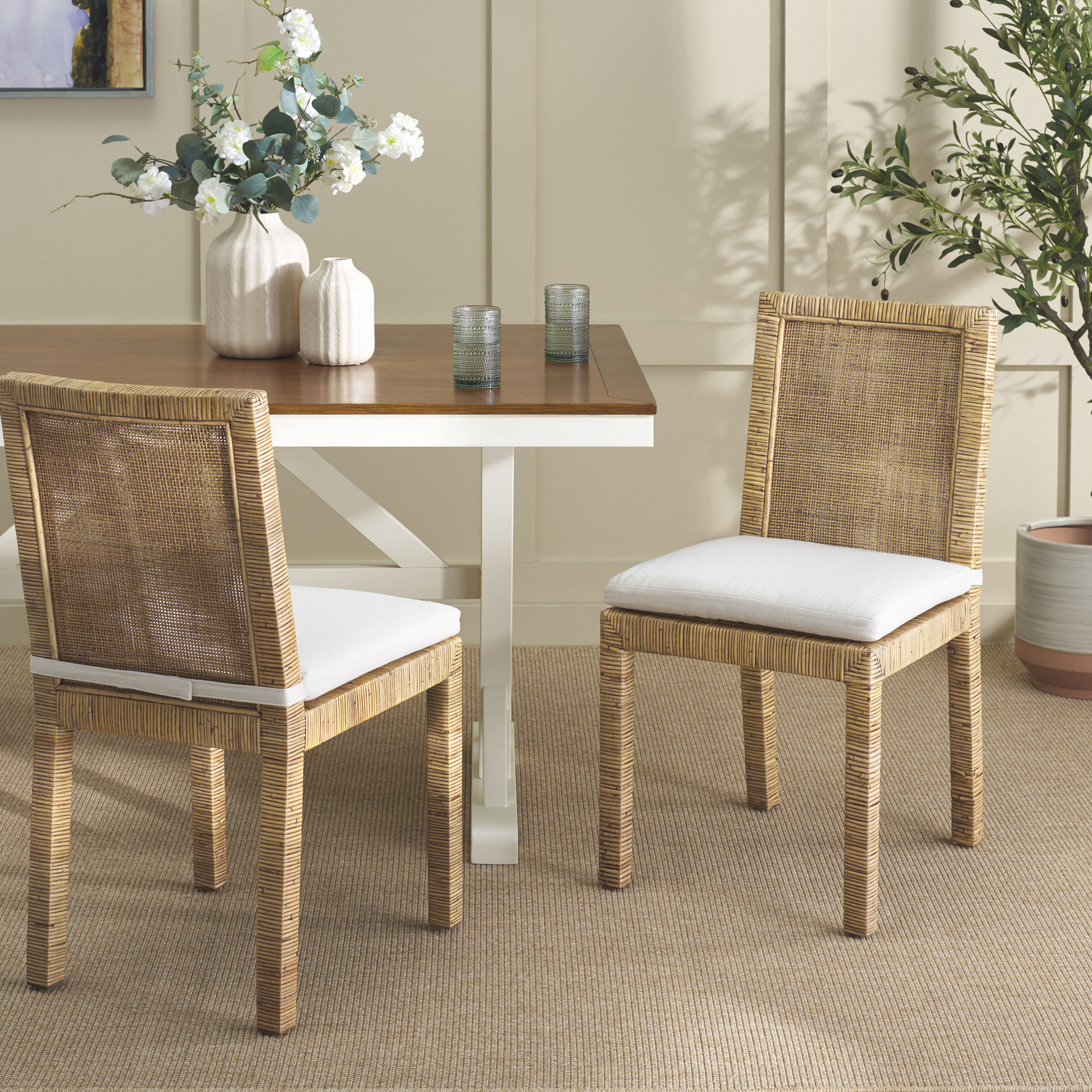 Elaina Woven Side Chair, Honey Brown Wash, White