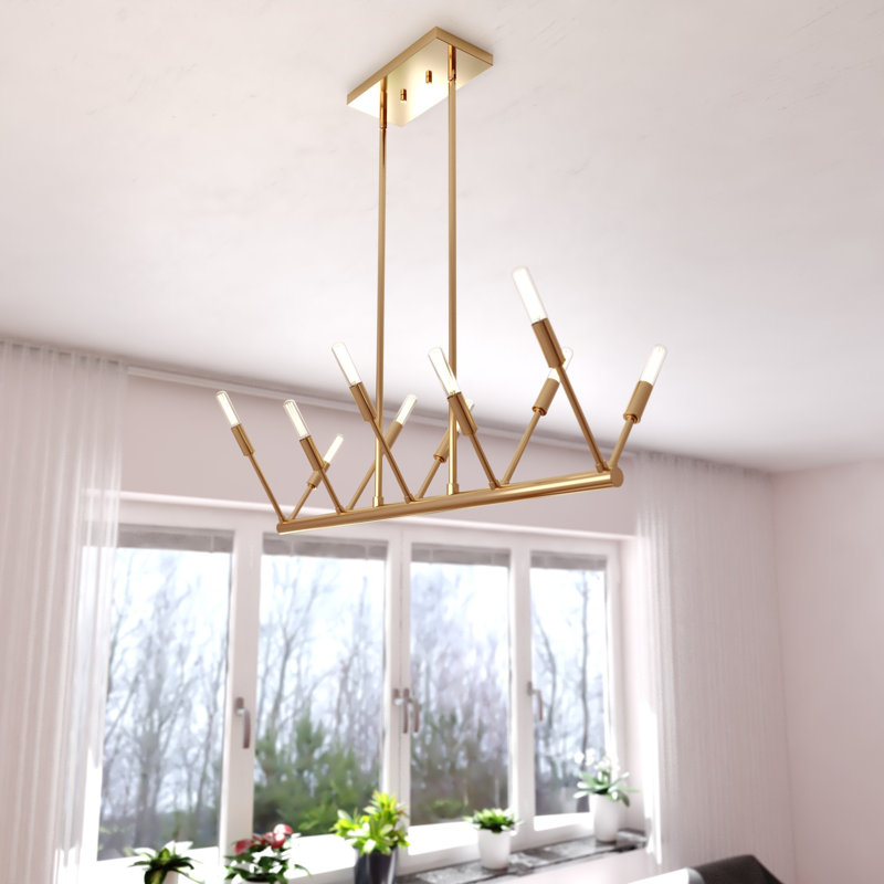 Paulean 10L Brass Contemporary Linear Chandelier Island Pendant Light Fixture