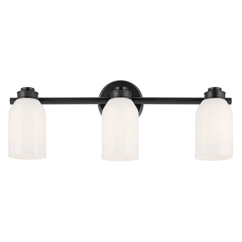Éclairage pour salle de bain 3 lumières 24,25 po avec verre opale blanc, Noir satiné