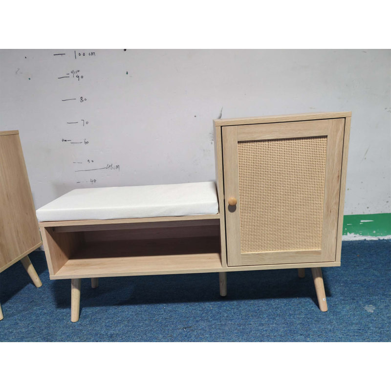 2-In-1 Shoe Storage Bench With Rattan Accents, Adjustable Shelves, And Removable Seat Cushion For Modern Entryways