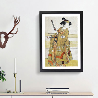 Woman with Samurai Swords by Katsukawa Shunsho - Framed Print