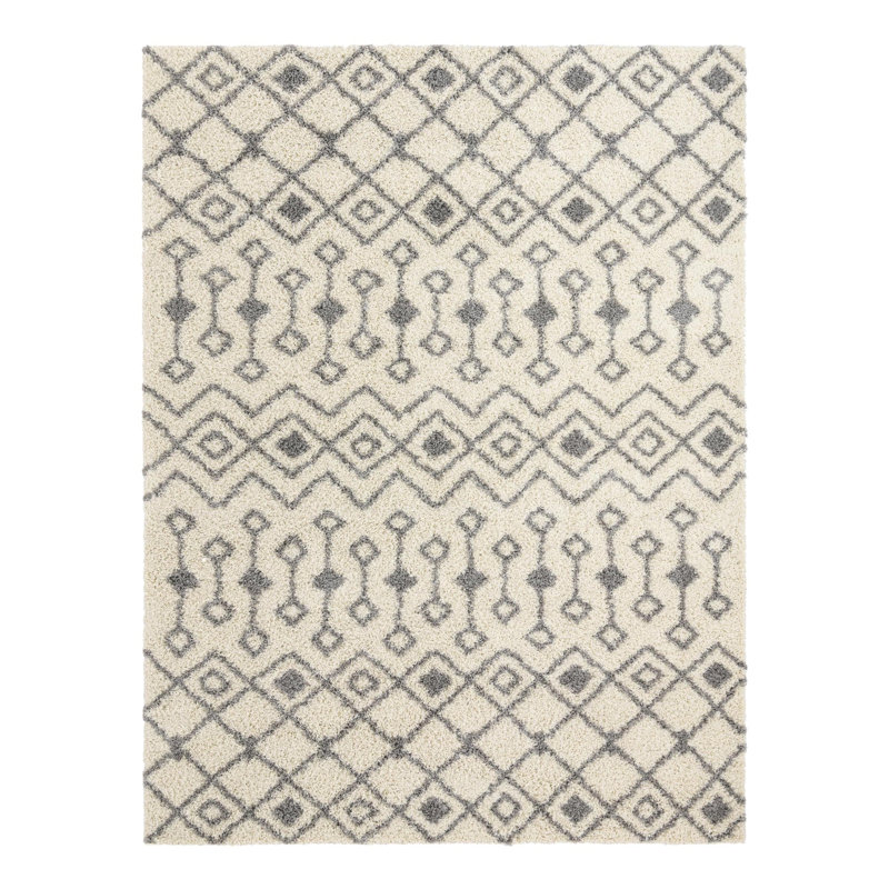 Tapis à poil long gris treillis Griego, Rectangle 10 pi x 13 pi 1 po