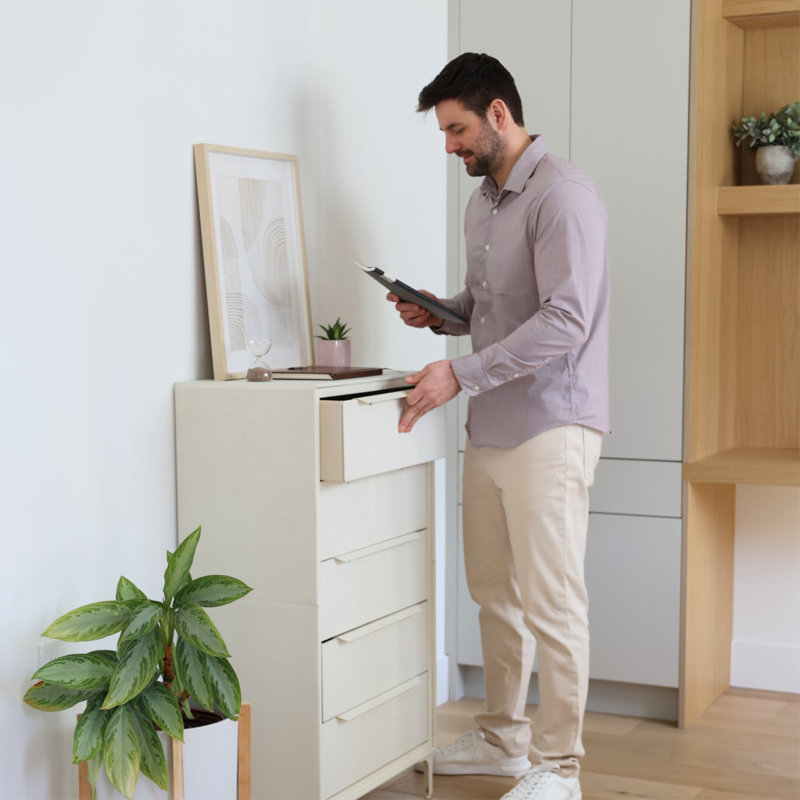 Naima 5 Drawer Fabric Dresser – Beige, Beige, 14"D x 23.5"W x 41.8"H (5 Drawers)