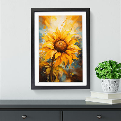 Sunflower Gestural - Single Picture Frame Print on Wood