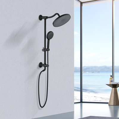 5-Setting Slide Bar Shower - Matte Black Dual Head 1.8 Gpm Wall Mounted Adjustable Spray Resists Corrosion & Discoloration Diverter Valve System Scratch Holes Swivel Spout
