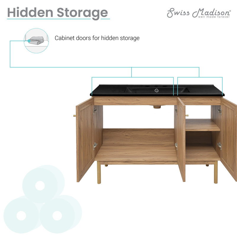 Classe 48" Bathroom Vanity in Oak, 8" Widespread, Black